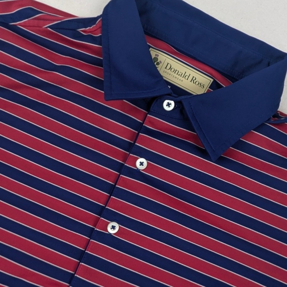 Donald Ross Sportswear Mens Medium Striped Golf Polo Shirt Navy Red